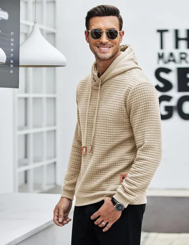 Miniatura 3 de COOFANDY - Sudadera con capucha para hombre, casual, de manga larga, con cordón ajustable y tejido de punto de gofre