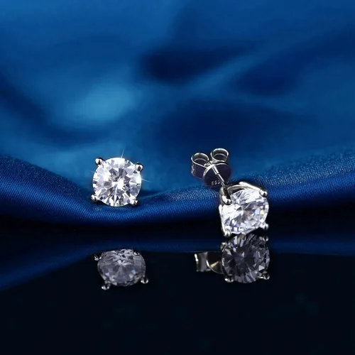 Miniatura 6 de Sllaiss Aretes de plata de ley con circonita cúbica para mujeres y hombres, chapados en oro blanco de 14 quilates, aretes redondos de circonita