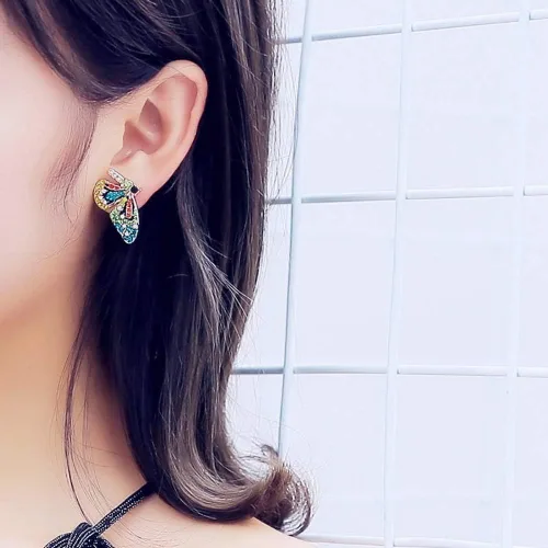 Miniatura 4 de ShiYsRL - Juego de pendientes de perlas de cristal para mujer, diseño de mariposas, multicolor