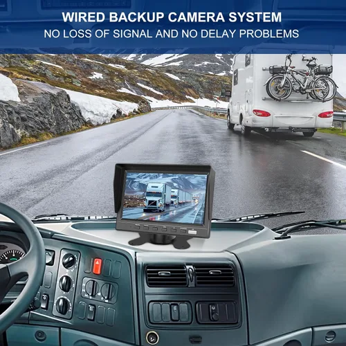 Miniatura 2 de Cámara de respaldo dual RV de 7 pulgadas, pantalla 4K, grabación en bucle, sistema de control de voz IP68, cámara de visión trasera nocturna