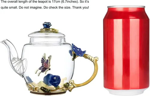 Miniatura 3 de Tetera creativa de cristal de flores para té de Kung Fu, buen regalo para hermana, mamá, abuela, profesores (rosa azul)