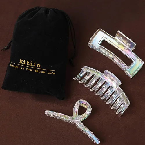 Miniatura 6 de Pinzas grandes para el cabello grueso, fino y fino, dientes de sujeción fuerte, pinzas de mandíbula granate entrelazadas para mujeres, juego de 3