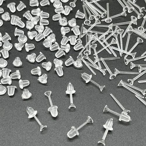 Miniatura 5 de Aretes transparentes para el trabajo, 300 pares de aretes transparentes y parte trasera de aretes, cabeza de copa de 0.118 pulgadas 0.118 in cabeza
