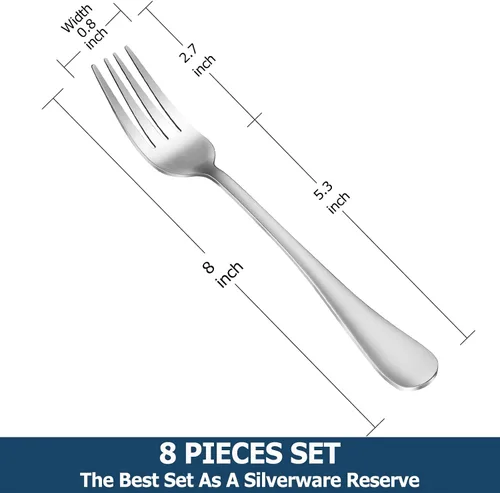 Miniatura 2 de Juego de 8 tenedores para cena, tenedores de acero inoxidable de grado alimenticio, tenedores de cubiertos para el hogar, cocina o restaurante