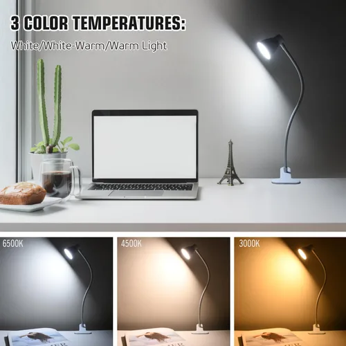 Miniatura 2 de Lámpara de lectura con clip de CeSunlight, lámpara de abrazadera para escritorio, 3000 – 6500K, temperatura de color ajustable, 6 modos