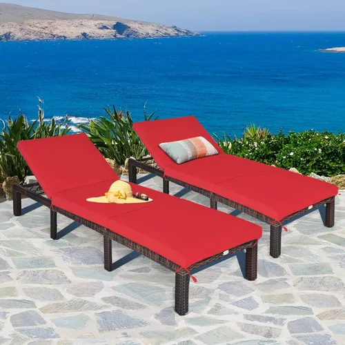 COSTWAY Sillón de ratán para patio, sala Chasie ajustable de 6 engranajes, reclinable al aire libre para terraza, patio trasero (rojo)