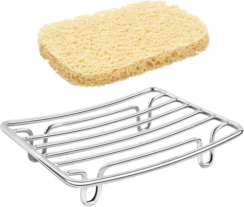 Miniatura 17 de Jabonera GUUKAR de Acero Inoxidable para Barra de Jabón en Ducha y Baño, Jabonera Autodrenante con Soporte para Esponja para Fregadero de Cocina