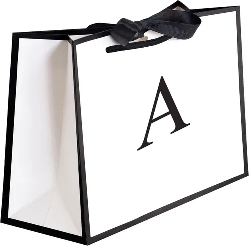 Miniatura 33 de QLSKO - Bolsa de regalo inicial con lazo de cinta, bolsa de papel horizontal personalizada, bolsa de regalo con monograma para cumpleaños