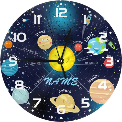 Reloj de pared personalizado con diseño de planeta y galaxia para habitación de niños, reloj de pared personalizado con nombre de niño, regalo de