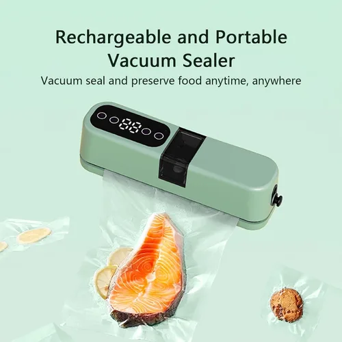 Miniatura 6 de Máquina selladora al vacío compacta, sistema automático inteligente de conservación de alimentos para carne, queso y preparación de comidas (beige)