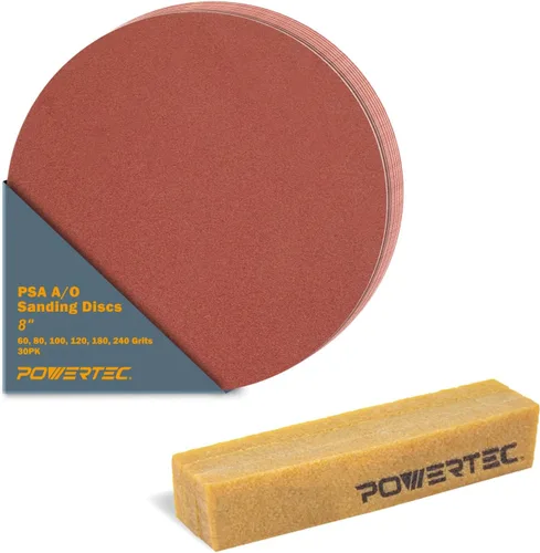 Miniatura 11 de POWERTEC 10 discos de lijado PSA de grano 180 de 8 pulgadas, papel de lija autoadhesivo, 8 pulgadas para paneles de yeso, carpintería, pintura