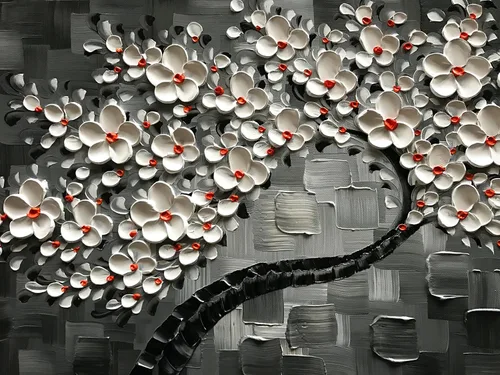 Miniatura 3 de Tyed Art -24x48 pulgadas Flores Arte Contemporáneo Pintura al óleo Flores Blancas Abstractas Pinturas de Árbol 100% Pintado a Mano 3D Arte Abstracto