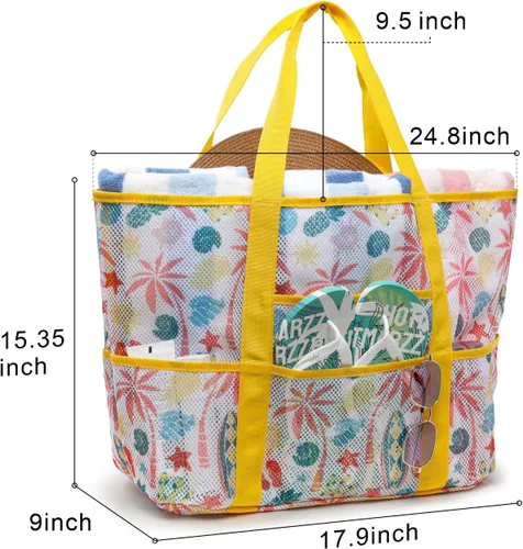 Miniatura 6 de F-color Mesh Beach Bag Family - Large Tote Bag for Cruise Pool Beach Vacation Essentials