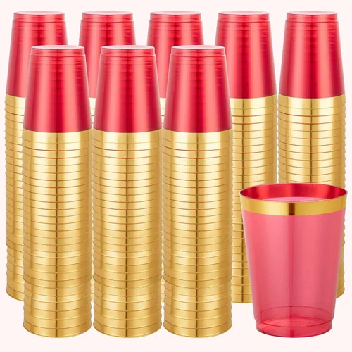 Miniatura 14 de Supernal 100 piezas de vasos de plástico azules, vasos desechables transparentes azules claros de 10 onzas con borde dorado, vasos de plástico