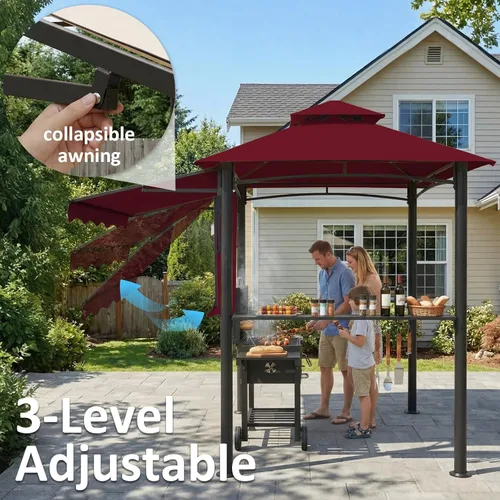 Miniatura 6 de CHARMELEON Gazebo de doble nivel para parrilla de 8 x 5 pies, tienda de campaña para patio y barbacoa al aire libre con toldo lateral extensible