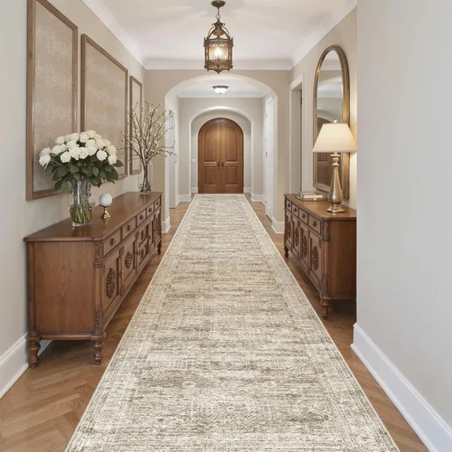 Miniatura 272 de Alfombra de pasillo Soalmost 2'6" x 10' lavable, alfombra antideslizante para cocina, baño, lavandería, alfombras vintage ultra delgadas para Beige