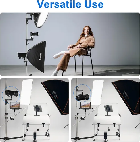 Miniatura 5 de Selens Soporte de luz resistente de 98.4"/250cm con 2 empuñaduras de pistola, postes desmontables, ruedas giratorias de 360°, adaptador de tornillo