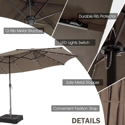 Miniatura 7 de Giantex Paraguas grande de 15 pies para exteriores de doble cara, 48 luces solares, panel solar de carga automática, sombrilla de patio extragrande