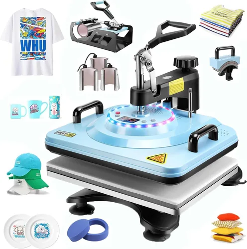 Miniatura 10 de AKEYDIY - Máquina de prensa de calor actualizada 5 en 1 Combo, máquina de prensa de camisa digital multifunción para camisetas de 12 x 15 pulgadas.