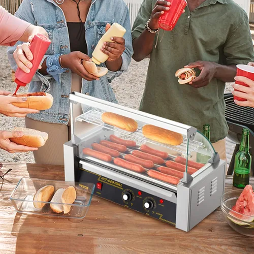 Miniatura 8 de VEVOR Parrilla giratoria para perritos calientes con 5 rodillos y capacidad para 12 perritos calientes, máquina de cocción de salchichas de 750W