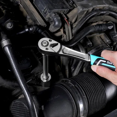 Miniatura 9 de DURATECH Trinquete de accionamiento de 3/8 pulgadas, llave de trinquete de liberación rápida de 90 dientes con mango de inyección acolchado, llave