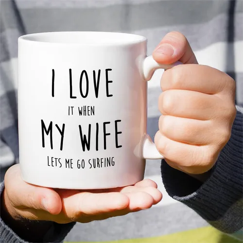 Miniatura 4 de Retreez Taza divertida de surfista con texto en inglés "I Love It When My Wife Lets Me Go Surfing", taza de café de cerámica de 11 onzas – Sarcasmo