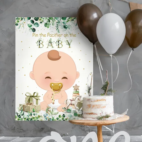Miniatura 7 de Faccito Juego pon el chupón del baby shower Decoraciones para fiesta de baby shower Incluye póster grande 24 pegatinas de chupetes Juego con vendas