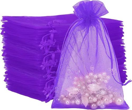 Miniatura 16 de Bolsas de organza, bolsas de organza de 4 x 6, bolsas blancas para recuerdos de boda, 50 bolsas de malla con cordón, bolsas de regalo de joyería