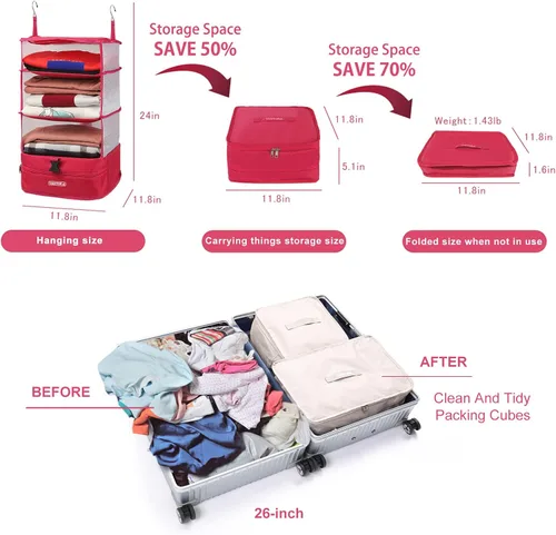 Miniatura 51 de TABITORA - Estantería portátil y plegable de gran capacidad con ganchos para colgar, ideal como almacenamiento para viajes