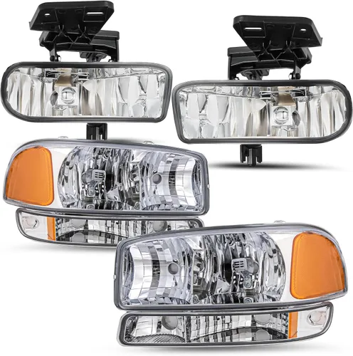 Miniatura 14 de SOCKIR 6 piezas para 1999-2002 GMC Sierra 00-06 Yukon conjunto de faros y luces antiniebla + faro delantero de parque/señal LH+RH con bombillas