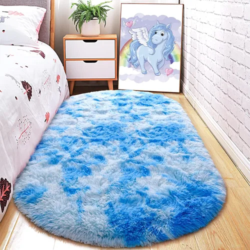 Miniatura 8 de Junovo - Alfombra de felpa ultra suave lavable, antideslizante, ovalada para guardería, dormitorio de niños y decoración del hogar (2x5 pies, gris)