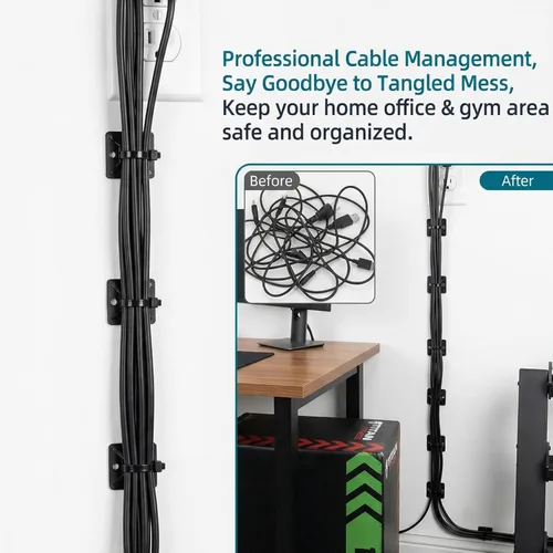 Miniatura 5 de Juego de 100 soportes autoadhesivos para cables para gestión de cables con almohadillas de palo, clips de anclaje, soportes cuadrados (negro)