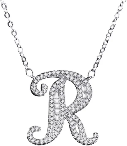 Uloveido - Collar con colgante de letra A-Z, chapado en oro blanco, para mujeres, niñas, niños, mamá amiga con circonita cúbica y cristales CZ NL025