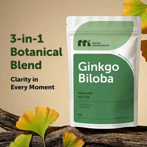 Miniatura 5 de Micro Ingredients Ginkgo Biloba y Ginseng, 400 cápsulas blandas Suministro para 6 meses Suplemento de triple fuerza de ginko biloba y melena