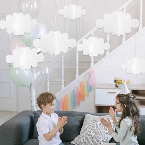 Miniatura 2 de 16 piezas 3D Nubes colgantes para techo, nubes artificiales, accesorios de nube falsa, decoración de pared, nubes de imitación, decoración de baby