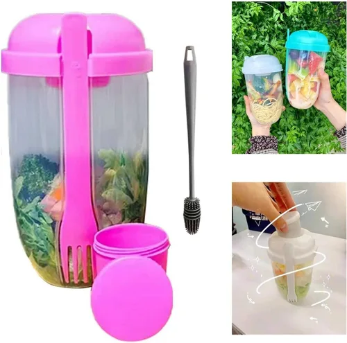 Miniatura 13 de Vaso coctelero de ensalada Keep Fit 2022 con tenedor y soporte para aderezo, cepillo de lavado fresco, recipiente de salud, desayuno portátil