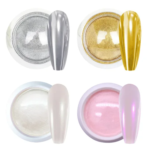 Miniatura 10 de 3 frascos de polvo de cromo perla blanca para uñas, efecto espejo de luz de luna, brillo blanco con purpurina aurora, pigmento brillante para diseño
