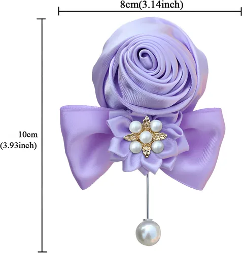 Miniatura 2 de Boutonniere de rosas de satén, 2 piezas para boda, novio, padrino, padrino, mejor hombre, padre, alfiler de solapa, agujero de botón, flor