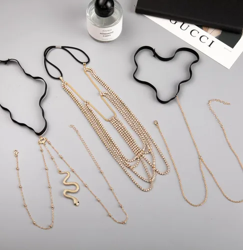 Miniatura 2 de Cadenas de muslo para mujer, 8 cadenas de piernas para mujer, cadena de pierna de serpiente, cadena de cuerpo en capas, juego de joyería de playa