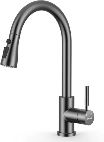 Miniatura 27 de WEWE Grifos de cocina con pulverizador desplegable, grifo de cocina de estilo granja en bronce cepillado con aceite, comercial, moderno, de arco