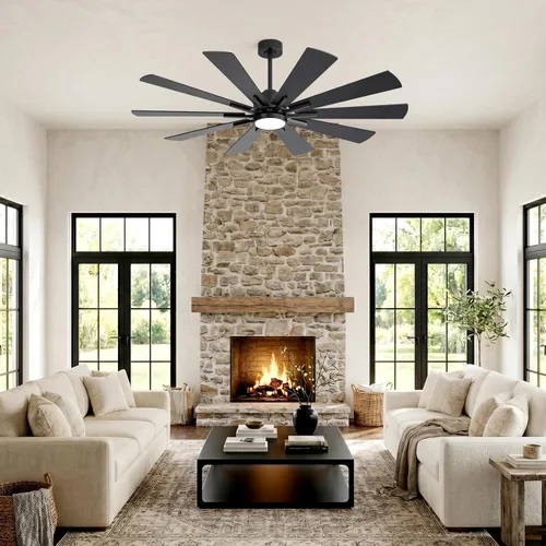 Miniatura 7 de Ventiladores de techo modernos con luces, ventilador de techo negro grande de 62 pulgadas con luz y control remoto, puerta/uso al aire libre