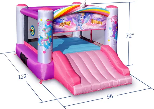 Miniatura 2 de Action Air Casa hinchable de princesa inflable con soplador, casa hinchable rosa para niñas, castillo hinchable con temática de unicornio volador