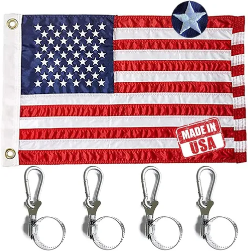 Jayus Bandera de barco estadounidense bordada de doble cara pequeña de 12.5 x 18 pulgadas con 4 clips, bandera de barco de nailon de siete rayas con