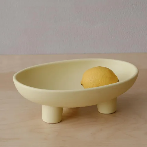 Miniatura 10 de WENSHUO Frutero de cerámica de tres patas para encimera de cocina, cuenco decorativo para decoración de mesa, cuencos grandes ovalados de 10 Crema