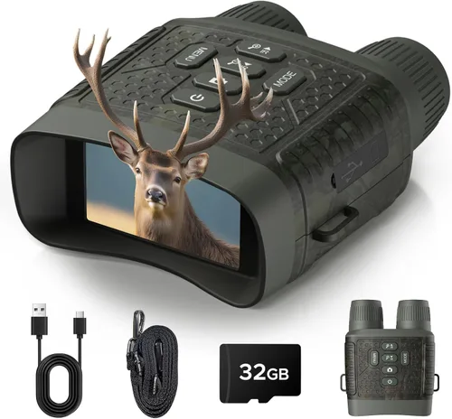 Gafas de visión nocturna 4K, prismáticos de visión nocturna de 48 MP con zoom 10X y batería de 5000 mAh, tarjeta de 32 GB incluida, visión Verde