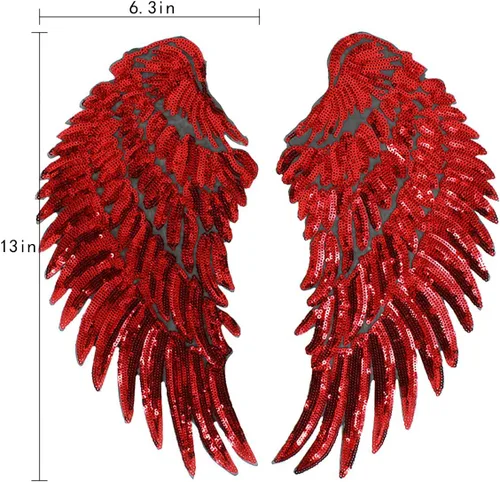 Miniatura 7 de Sun Kea 1 par de lentejuelas alas de ángel motivo DIY bordado hierro en parche apliques decoración rojo