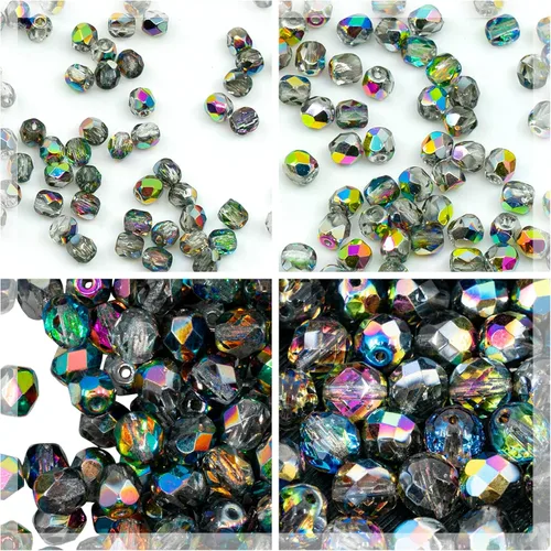 Miniatura 24 de 0.88 oz de mezcla azul y púrpura de cuentas checas facetadas y pulidas al fuego (redondas, catedral, arandela)