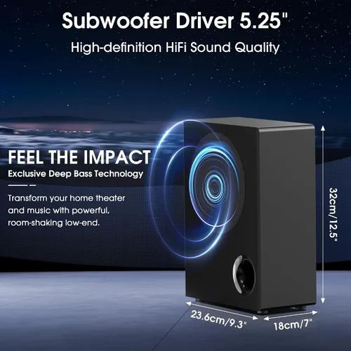 Miniatura 3 de Barra de sonido de 2.1 canales con subwoofer con cable, Dolby Audio Barra de sonido de TV desmontable de 35 pulgadas, Bluetooth, HDMI-ARC, óptico