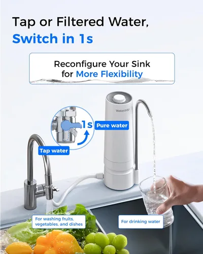 Miniatura 7 de Waterdrop Filtro de agua para grifo de fregadero, sistema de filtro de agua de encimera de 4000 galones y recordatorio de vida del filtro, reduce