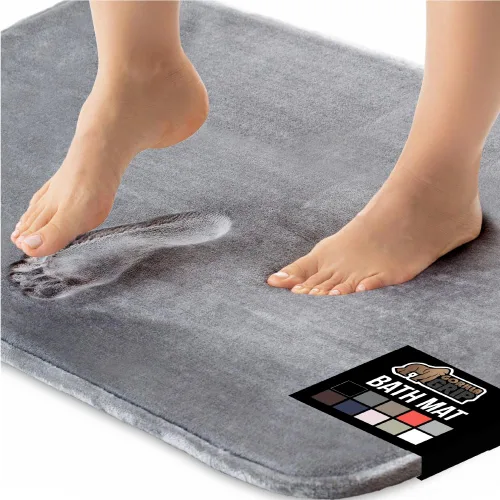 Gorilla Grip Tapetes de baño gruesos, espuma viscoelástica, terciopelo suave, absorbente, puntos sólidos en parte baja, lavables a máquina, Gris